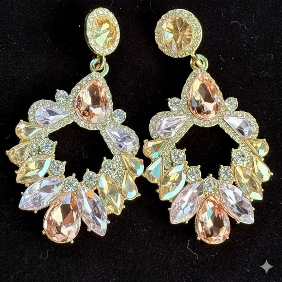 Chic Gold and Multicolor Crystal Earrings - Picture 2 of 5